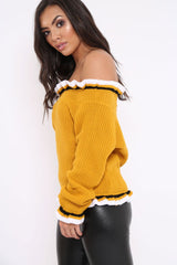 Mustard Stripe Bardot Knitted Jumper - Bailey-Dresses