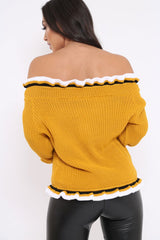 Mustard Stripe Bardot Knitted Jumper - Bailey-Dresses