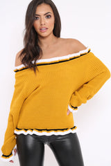 Mustard Stripe Bardot Knitted Jumper - Bailey-Dresses