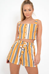 Mustard Stripe Crop Top And Shorts Co-Ord - Taizley-Co-ords