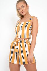 Mustard Stripe Crop Top And Shorts Co-Ord - Taizley-Co-ords