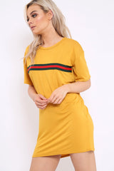 Mustard Stripe Front T Shirt Dress - Kamden-Dresses