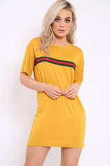 Mustard Stripe Front T Shirt Dress - Kamden-Dresses