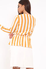 Mustard Stripe Plunge Tie Front Shirt - Halina-Shirts