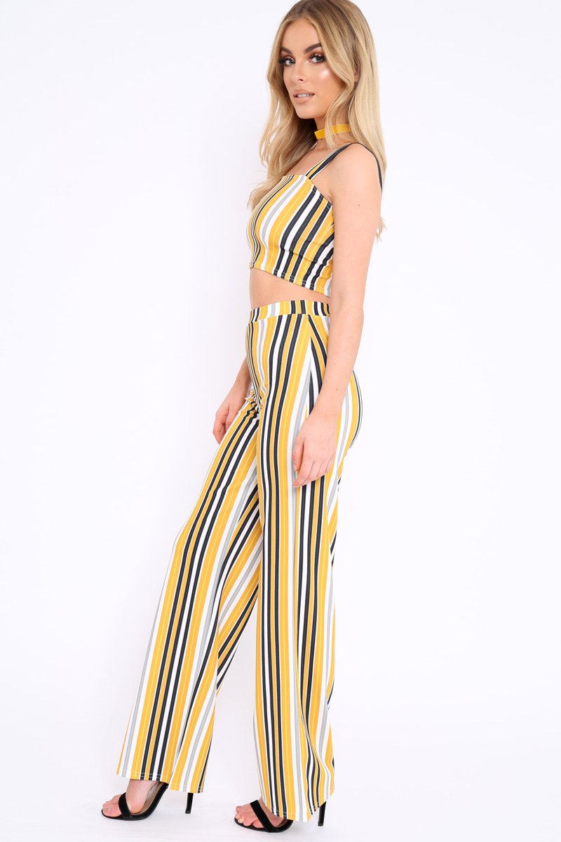 Mustard Striped Crop Top and Trousers Co-ord Set - Kimmy-Co-ords