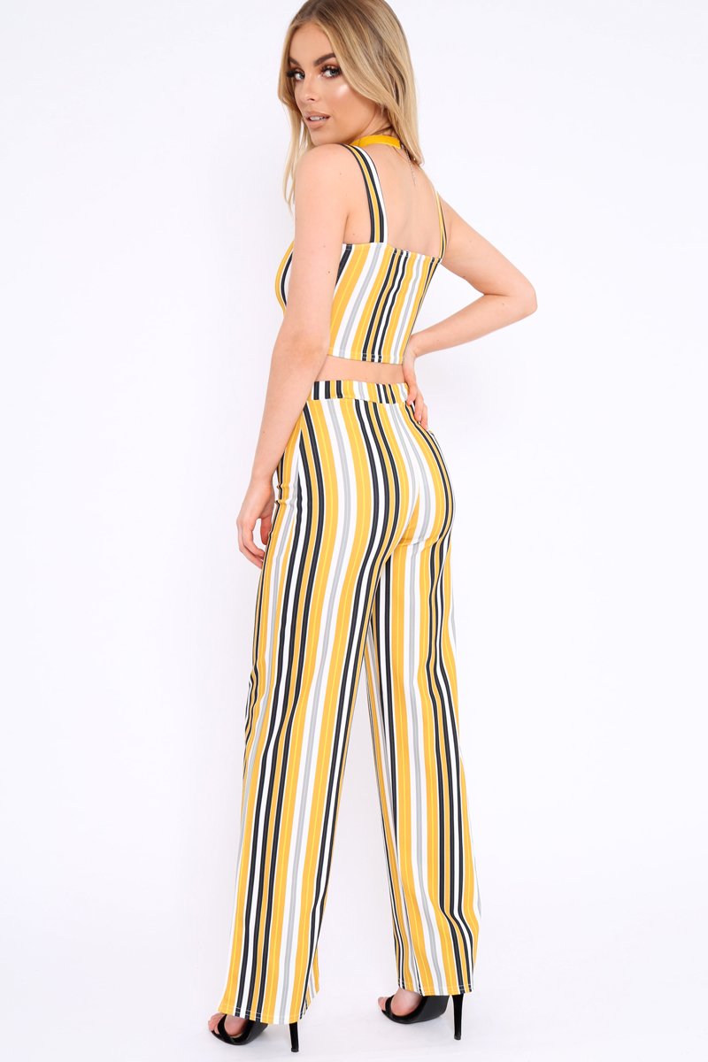 Mustard Striped Crop Top and Trousers Co-ord Set - Kimmy-Co-ords