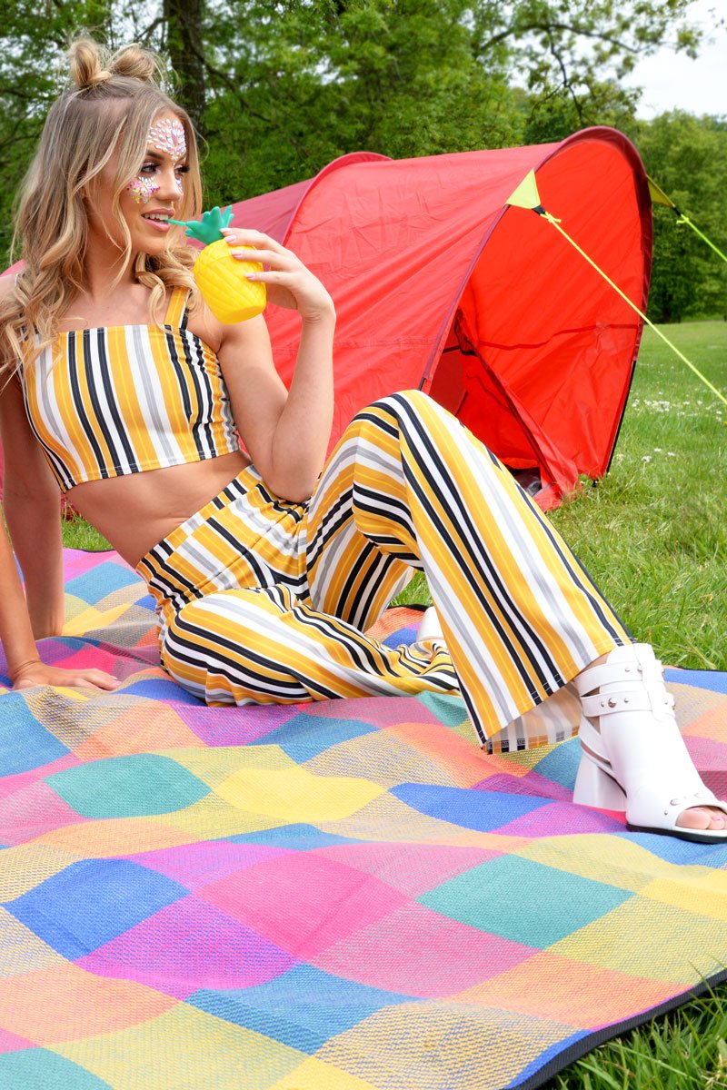 Mustard Striped Crop Top and Trousers Co-ord Set - Kimmy-Co-ords
