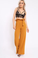 Mustard Striped Paper Bag Tie Waist Wide Leg Trousers - Kennedy-Trousers