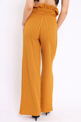 Mustard Striped Paper Bag Tie Waist Wide Leg Trousers - Kennedy-Trousers