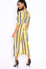 Mustard Striped Tie Front Jumpsuit - Tabatha-Jumpsuits