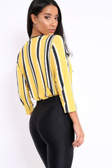 Mustard Striped Wrap Front Plunge Bodysuit - Edie-Bodysuits