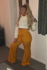 Mustard Tailored Wide Leg Belted Trousers - Chenelle-Trousers