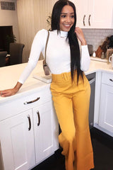 Mustard Tailored Wide Leg Belted Trousers - Chenelle-Trousers