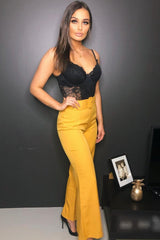Mustard Tailored Wide Leg Belted Trousers - Chenelle-Trousers