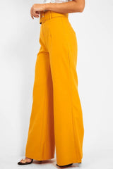 Mustard Tailored Wide Leg Belted Trousers - Chenelle-Trousers
