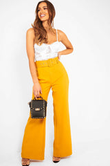 Mustard Tailored Wide Leg Belted Trousers - Chenelle-Trousers