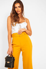 Mustard Tailored Wide Leg Belted Trousers - Chenelle-Trousers