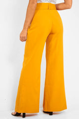 Mustard Tailored Wide Leg Belted Trousers - Chenelle-Trousers