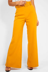 Mustard Tailored Wide Leg Belted Trousers - Chenelle-Trousers