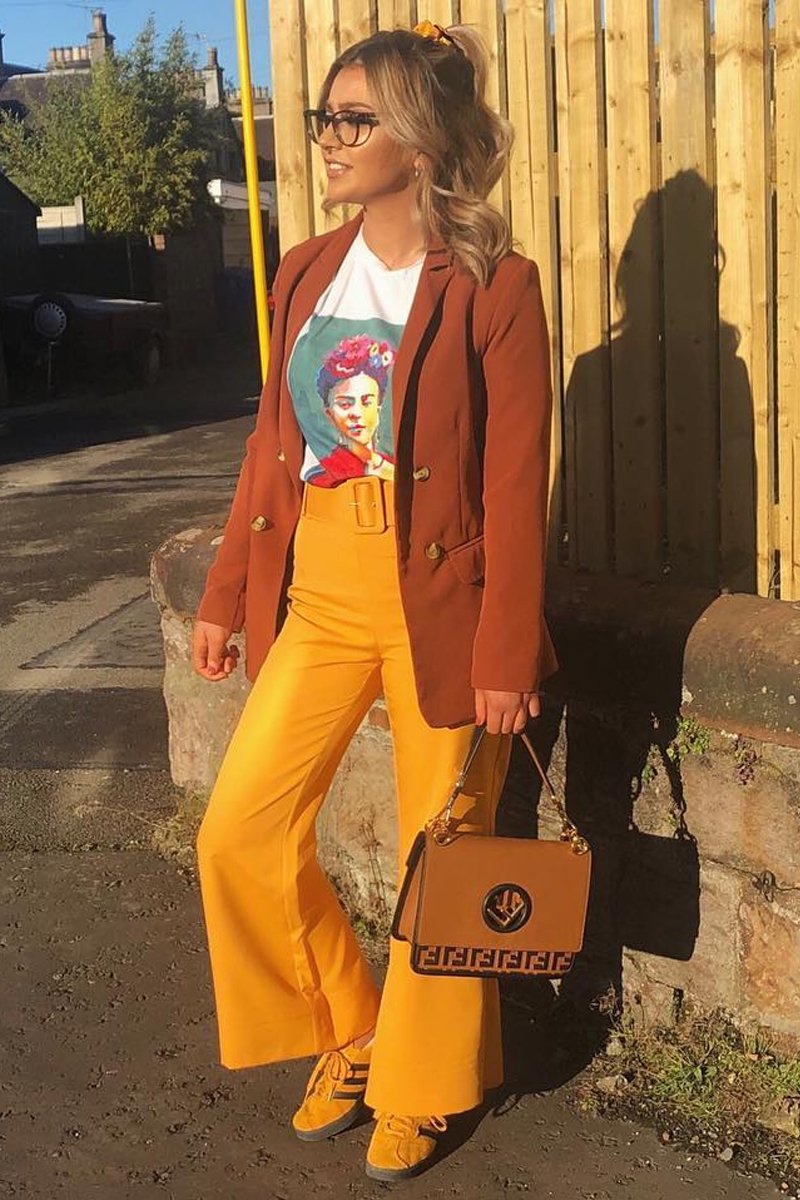 Mustard Tailored Wide Leg Belted Trousers - Chenelle-Trousers