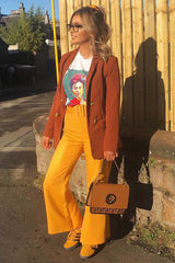 Mustard Tailored Wide Leg Belted Trousers - Chenelle-Trousers