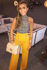 Mustard Tailored Wide Leg Belted Trousers - Chenelle-Trousers