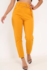 Mustard Tapered Belted Cigarette Trousers - Myasia-Trousers