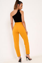 Mustard Tapered Belted Cigarette Trousers - Myasia-Trousers