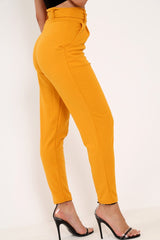 Mustard Tapered Belted Cigarette Trousers - Myasia-Trousers