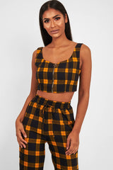 Mustard Tartan Crop Top Cuffed Trousers Co-Ord - Kila-Co-ords