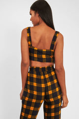 Mustard Tartan Crop Top Cuffed Trousers Co-Ord - Kila-Co-ords