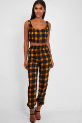 Mustard Tartan Crop Top Cuffed Trousers Co-Ord - Kila-Co-ords