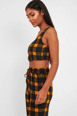 Mustard Tartan Crop Top Cuffed Trousers Co-Ord - Kila-Co-ords
