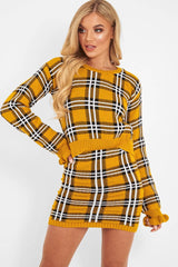 Mustard Tartan Frill Cuff Knit Jumper - Jarae-Jumper