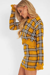 Mustard Tartan Frill Cuff Knit Jumper - Jarae-Jumper