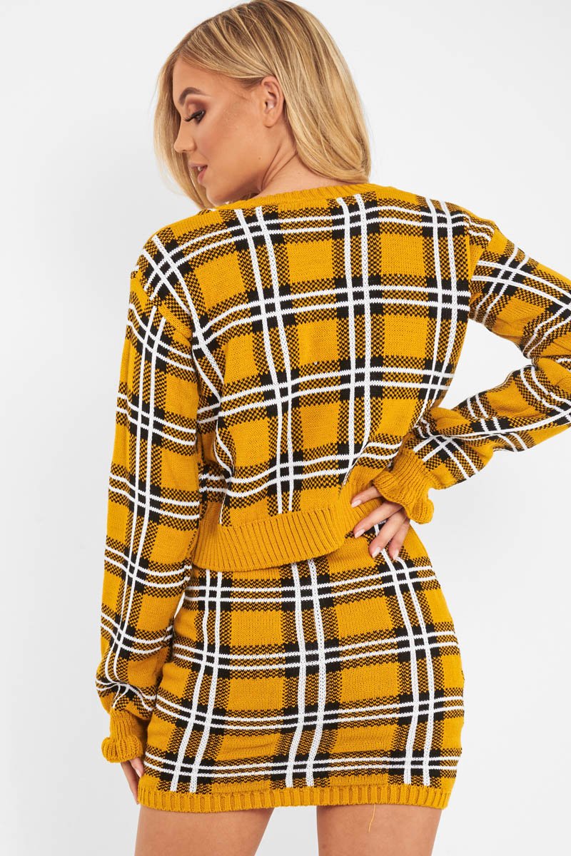 Mustard Tartan Frill Cuff Knit Jumper - Jarae-Jumper
