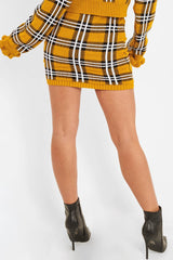 Mustard Tartan Knit Mini Skirt - Chantelle-Skirts