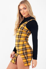 Mustard Tartan Plunge Neck Mini Dress - Irisa-Dresses
