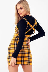 Mustard Tartan Plunge Neck Mini Dress - Irisa-Dresses