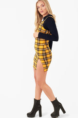 Mustard Tartan Plunge Neck Mini Dress - Irisa-Dresses