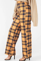 Mustard Tartan Wide Leg Trousers - Kensy-Trousers