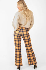Mustard Tartan Wide Leg Trousers - Kensy-Trousers