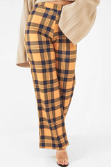 Mustard Tartan Wide Leg Trousers - Kensy-Trousers