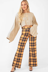 Mustard Tartan Wide Leg Trousers - Kensy-Trousers