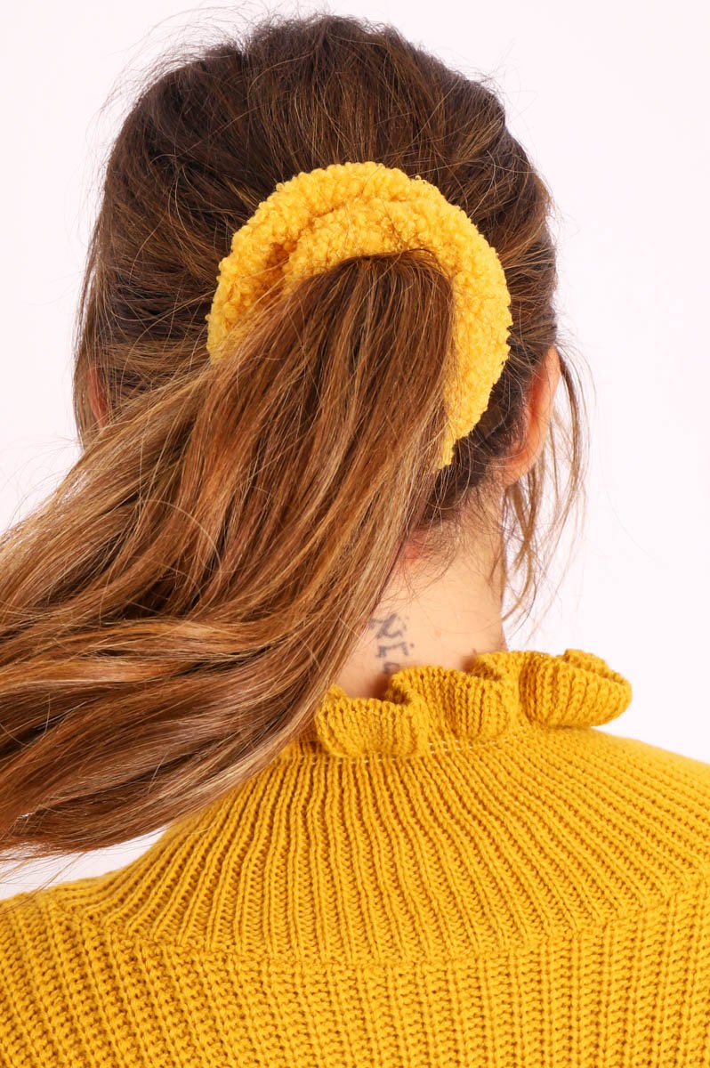 Mustard Teddy Hair Scrunchie - Bassy-Hair