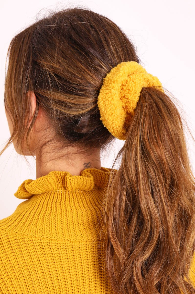 Mustard Teddy Hair Scrunchie - Bassy-Hair
