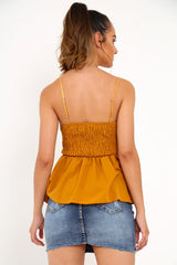 Mustard Tie Front Button Up Cami Top - Jet-Tops