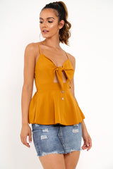 Mustard Tie Front Button Up Cami Top - Jet-Tops