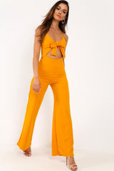 Mustard Tie Front Cut Out Jumpsuit - Jodee-Jumpsuits