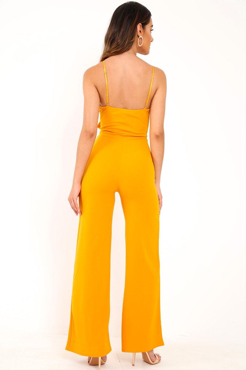 Mustard Tie Front Cut Out Jumpsuit - Jodee-Jumpsuits